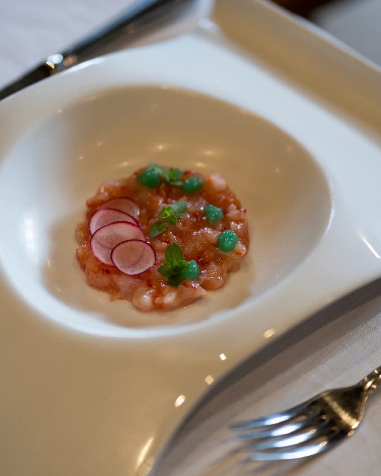 Seafood tartare with radish and herbs